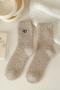 one pair new stylish 5 colors eye embroidery coral fleece crew socks_Black_White_Beige_Khaki 
