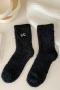 one pair new stylish 5 colors eye embroidery coral fleece crew socks_Black