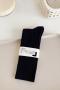 one pair new stylish 8 colors solid color ribbed knit crew socks_Black