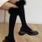 one pair new stylish feather decor calf socks_Black