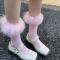 one pair new 10 colors feather decor crew socks_Black_White_Gray_Pink