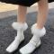 one pair new 10 colors feather decor crew socks_Black_White