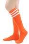 one pair new stylish 7 colors stripe pattern stretch calf socks(length:46cm)_Magenta_Orange