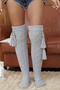 one pair new stylish winter lace-up ribbed knit thigh socks_White_Gray