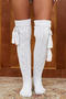 one pair new stylish winter lace-up ribbed knit thigh socks_White