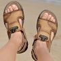 casual 2-colors pu hollow breathable velcro non-slip open toe men