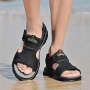 casual 2-colors pu hollow breathable velcro non-slip open toe men