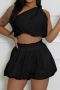 hot sale casual non-stretch 4 colors one shoulder crop vest & shorts set_Black