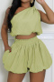 hot sale casual non-stretch 4 colors one shoulder crop vest & shorts set_Black_White_Light Green