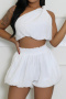 hot sale casual non-stretch 4 colors one shoulder crop vest & shorts set_Black_White