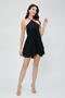 hot sale stylish chic non-stretch chiffon pearl 3d flower halter-neck mini dress_Black