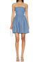 high quality holiday style high stretch slub cotton ruffle tube pleated mini dress_Sky Blue