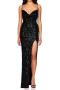 high quality elegant slight stretch sling sequins slim high slit maxi dress_Black