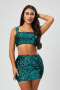 high quality sexy slight stretch sling sequins decor tight mini skirt set_Black_Magenta_Dark Green