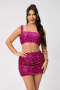 sexy high quality slight stretch square neck sequin decor mini skirt sets_Black_Magenta