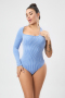 high quality stylish plus size high stretch hollow one shoulder bodysuit_Blue