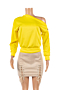 plus size 3 color one shoulder button sleeve top_Yellow