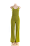 4 colors new stretch solid color sexy open back wide leg jumpsuit_Green