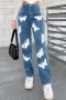 autumn new stylish 3 colors butterfly printing  zip-up pocket high waist casual jeans_Black_Blue