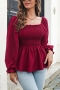 non-stretch 6 colors chiffon square-neck casual all-match top(new added colors)_Black_White_Dark Green_Rose Red