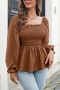 non-stretch 6 colors chiffon square-neck casual all-match top(new added colors)_Black_White_Dark Green_Rose Red_Blue_Brown