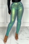 autumn new 4 colors holographic high stretch high waist pocket button zip-up stylish tight pants_Purple_Dark Gray_Silver_Green