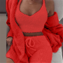 plus size solid color 6 colors new fashion plush stretch simple casual three-piece set_Sky Blue_Red
