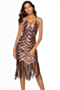 fashion sexy style sling sleeveless sequined tassel slim dress_Red_Brown