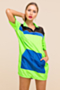 plus size stylish casual style color see through mesh gauze stitching with large pocket dress_Green