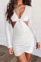 autumn new solid color stretch v-neck hollow pleated sexy bodycon dress_Red_Black_White