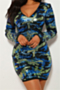 autumn winter new sequins decorated stretch v-neck back zip-up sexy camo dress_Blue