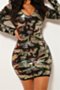 autumn winter new sequins decorated stretch v-neck back zip-up sexy camo dress_Blue_Green