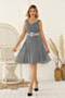autumn winter new oversize v-neck rhinestones decorated elegant temperament chiffon dress_Gray
