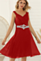 autumn winter new oversize v-neck rhinestones decorated elegant temperament chiffon dress_Gray_Blue_Pink_Red