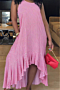 two colors lattice printed stretch sling ruffle irregular stylish loose dress_Pink