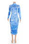 plus size four colors tie-dye stretch high-neck elegant stylish midi dress_Blue