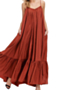 plus size solid color off-shoulder adjustable straps pleated pockets stylish loose dress (new added colors)_Orange_Brown