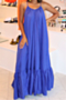 plus size solid color off-shoulder adjustable straps pleated pockets stylish loose dress (new added colors)_Orange_Brown_White_Blue