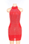 open back mesh hot diamond sexy nightclub dress_Black_Red