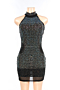 open back mesh hot diamond sexy nightclub dress_Black