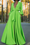 plus size new stylish solid color high slit inelastic deep v neck dress(with belt)_Black_Green