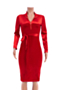 new stylish plus size three colors zip-up slim fit stretch solid color velvet dress(with belt)_Red