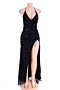 new open back fashion sling deep v-neck sequin tassel split lace-up gown_Black