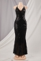 summer new stylish solid color sequin sling open back irregular gown_Black