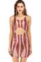 new solid color fashion sequin round neck hollow stretch mini dress_Black_Red