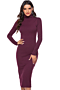 new stylish solid color stretch high neck five colors fit slim knitting sweater dress_Black_Rose Red
