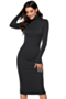 new stylish solid color stretch high neck five colors fit slim knitting sweater dress_Black