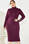 plus size new stylish button decorated stretch high neck fit slim solid color knitting sweater dress_Rose Red
