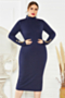 plus size new stylish button decorated stretch high neck fit slim solid color knitting sweater dress_Rose Red_Dark Blue