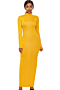 five colors new solid color high neck stretch fit slim stylish dress_Black_Yellow